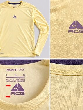 Nike Long Sleeve Dri-FIT Top in Pale Yellow with Purple Accents